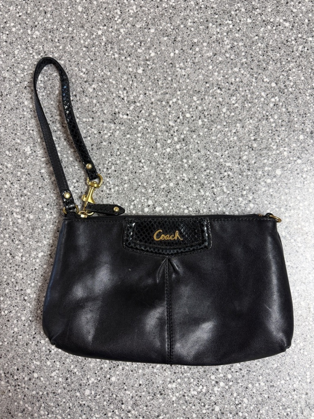 Coach Black Leather Wristlet with Gold Hardware